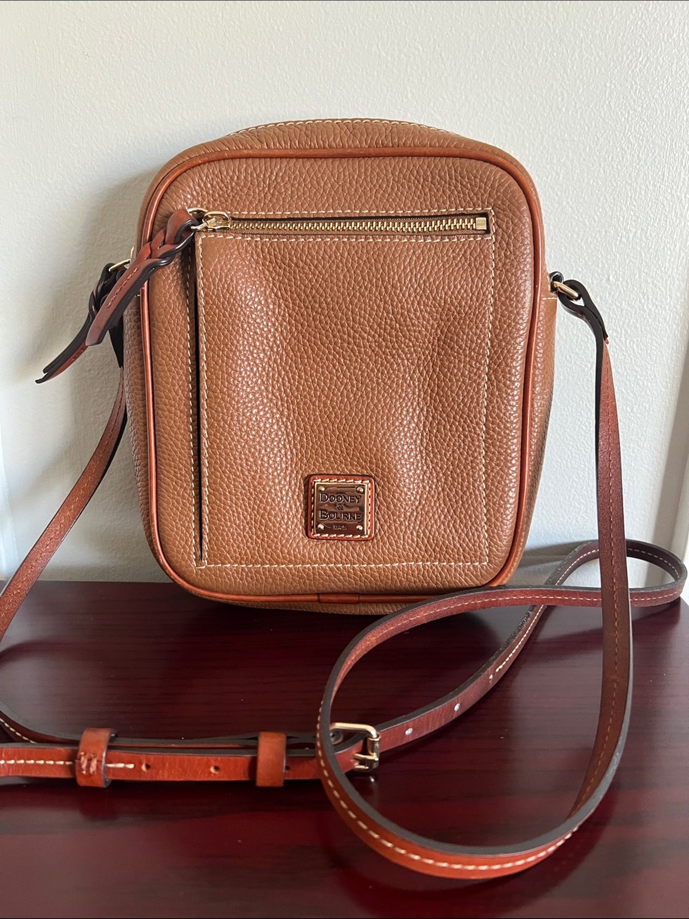 Dooney & Bourke Cognac Pebbled Leather Messenger Crossbody
